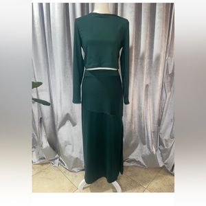 PRETTYGARDEN Women's Fall 2 Piece Set Rib Long Sleeve Crop Top Maxi Skirt W/slit